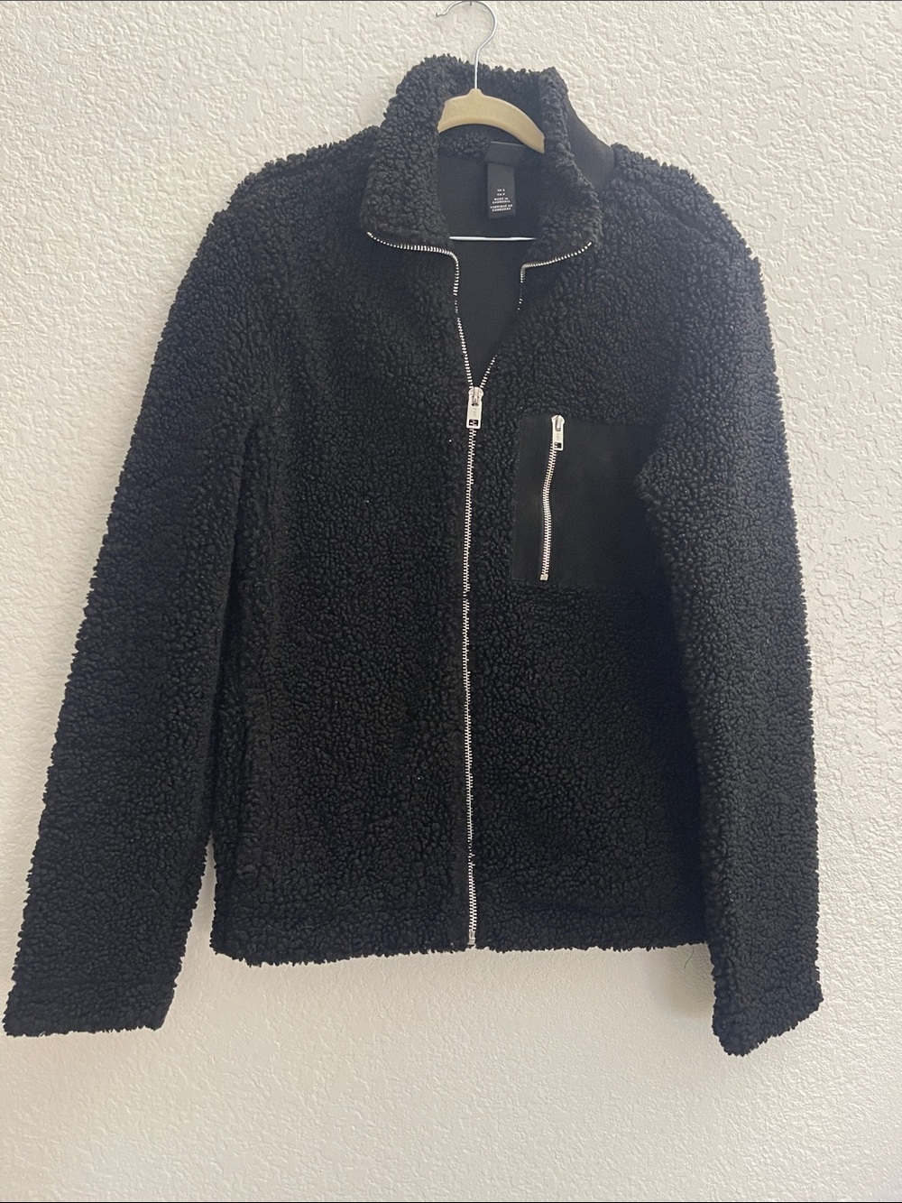 H&M Black Teddy Sherpa Zip Jacket
